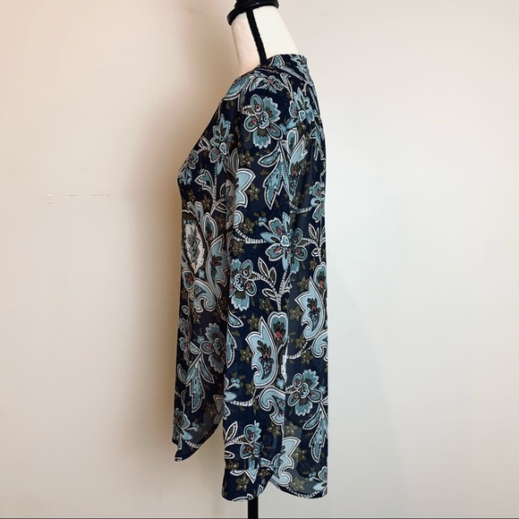 Loft Floral Long Sleeve Semi Sheer Blouse Medium - Picture 5 of 10